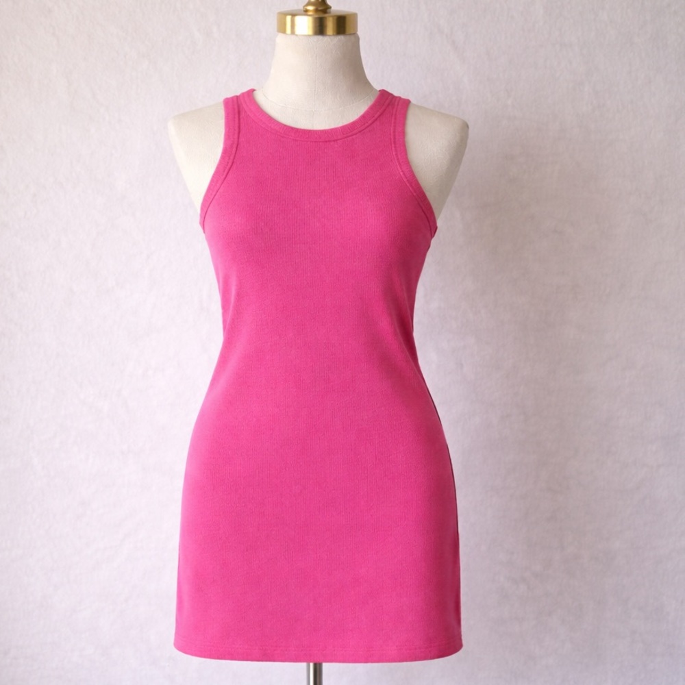 A New Day - Bubblegum Pink Ribbed Racer Mini Dress | Stretch Shift Summer Dress